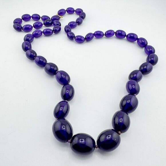Vintage Signed Japan Purple Lucite Bead Necklace 1960s Retro Mod Statement - Picture 1 of 12